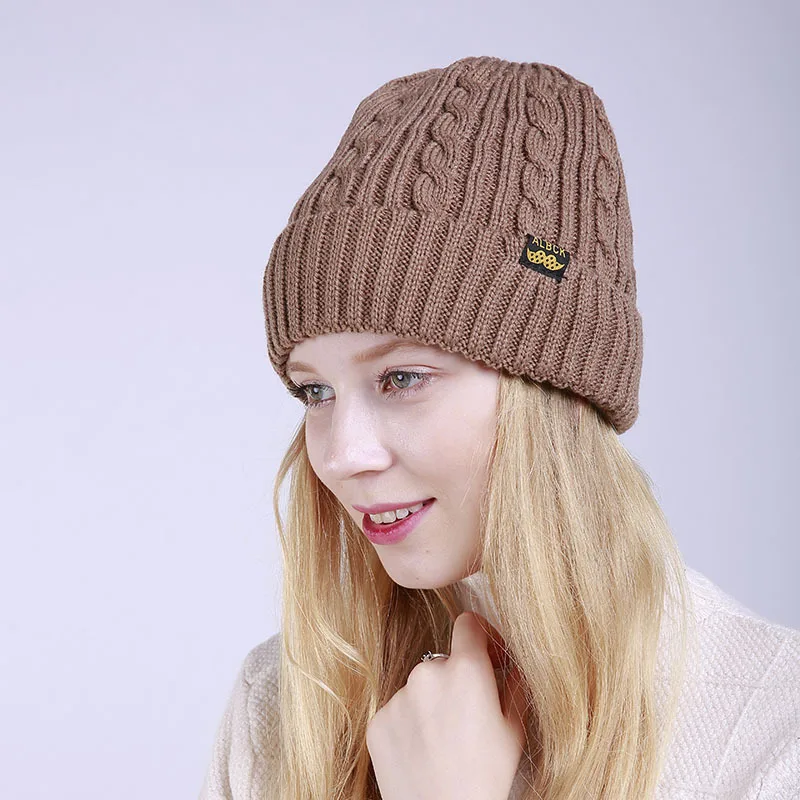 

Women Girls Beanies Knitted Hat head warm Hot Sale Hats Ladies Skullies Beanie Solid fleece lining Outdoor Ski Outdoor Caps