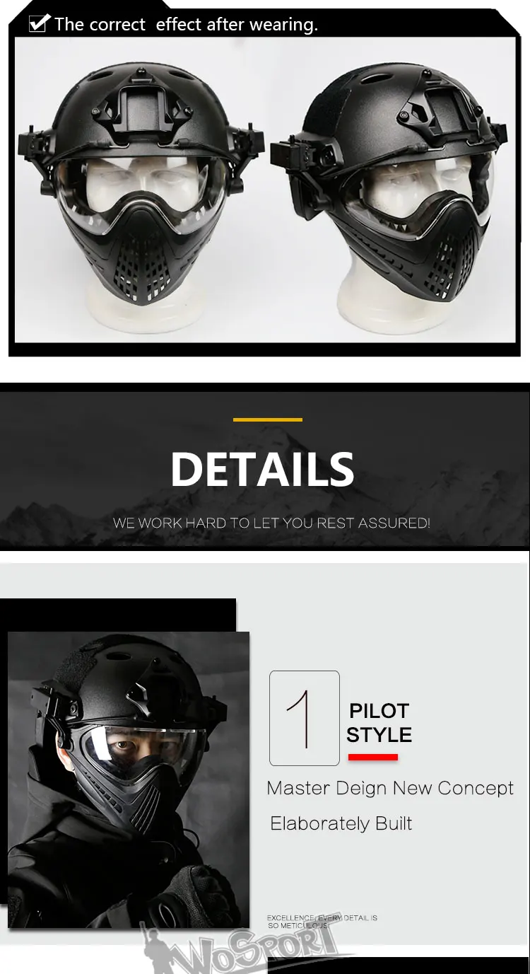 Тактический шлем со съемной лицевой маской и очками военный Полнолицевой защитное оборудование страйкбол Пейнтбол война игры cs-шлемы
