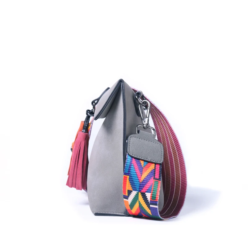  DAUNAVIA Women Scrub Leather Design Crossbody Bag Girls With Tassel Colorful Strap Shoulder Bag Fem - 32833277261