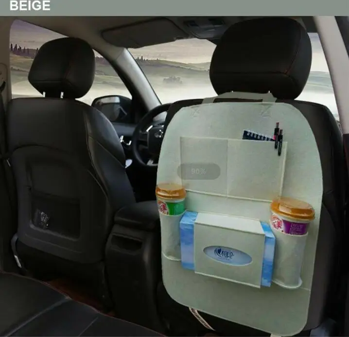 Автомобильный Органайзер на заднее сиденье, универсальный автомобильный Карманный фетровый чехол, держатель на заднее сиденье, мульти-контейнер с карманами, сумка для хранения в автомобиле - Название цвета: beige