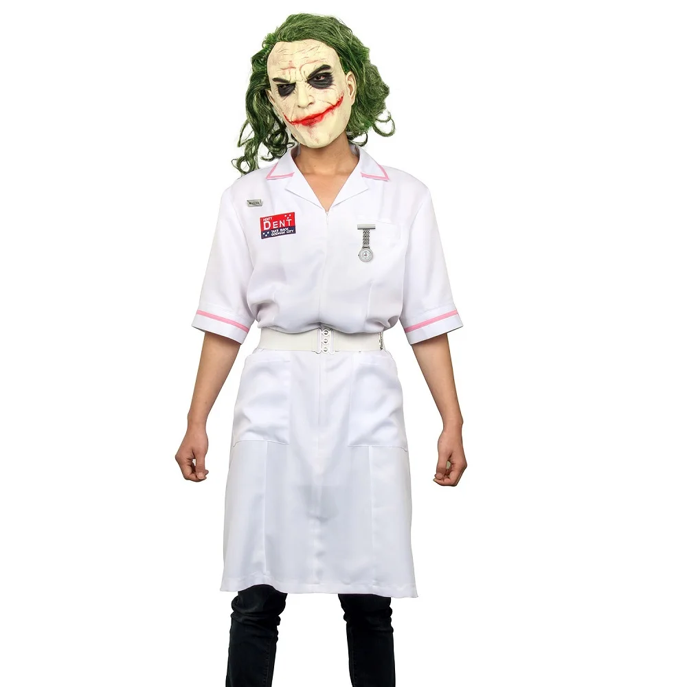 costume with mask Takerlama страшный фильм Бэтмен Темный рыцарь Джокер платье медсестры форма Косплэй костюм на Хэллоуин наряд для вечеринки реквизит с маской - Цвет: costume with mask