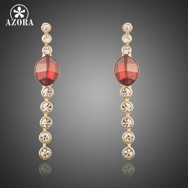 AZORA Elegant Gold Color Single Row Crystal Claw Chain Insert With Red Stellux Austrian Crystal Drop Earrings TE0209