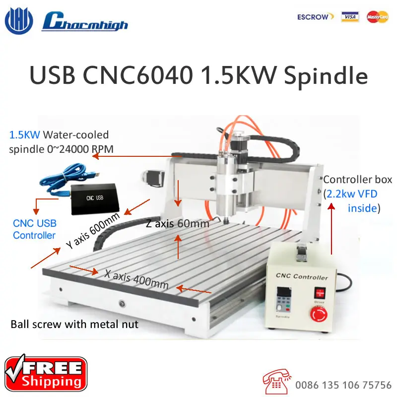 USB CNC6040GD 1.5kw шпиндель+ 2.2kw VFD ноутбук с ЧПУ фрезерный станок с ЧПУ 6040 гравировальная буровая помолка, резка mahcine