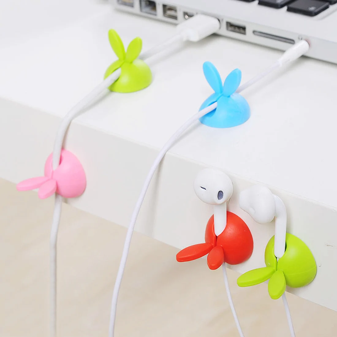 

Rabbit Ear Cable Holder Protector Management Device Organizer Desktop Plug Silicone Wire Retention Clips Power Cord Winder