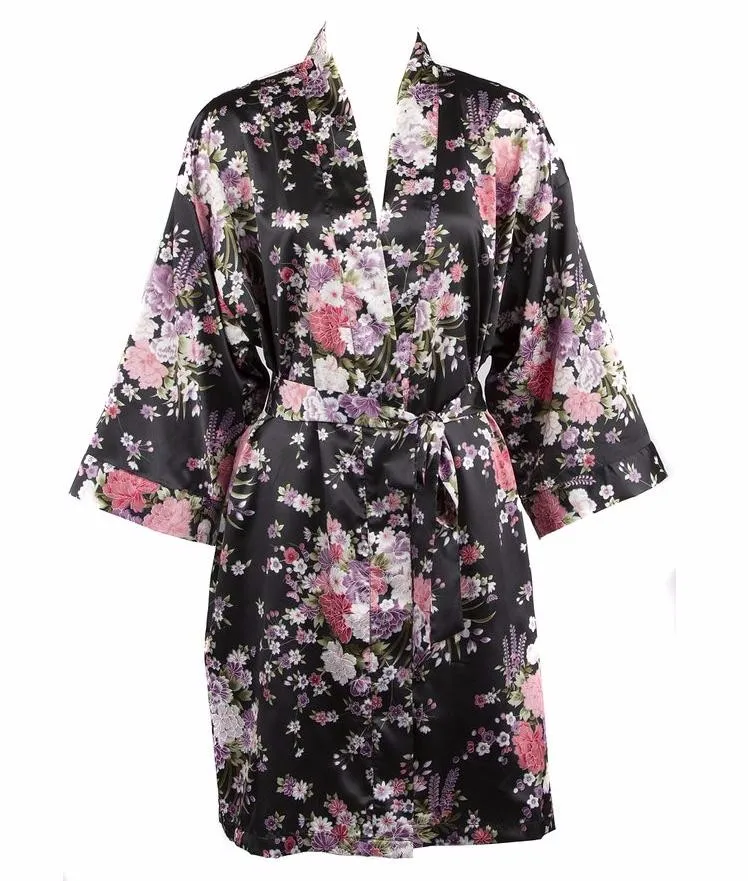 Новые летние Для женщин атлас халат с цветочным принтом ночная рубашка для подружки невесты сексуальный халат Винтаж кимоно платье плюс