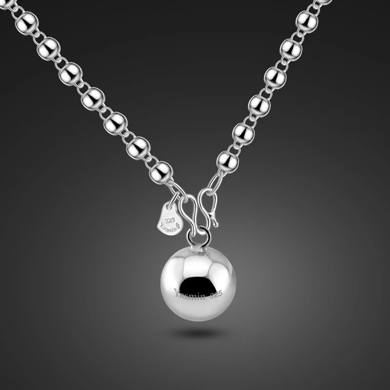 Ожерелье из серебра 925 пробы в китайском стиле, простая Подвеска-колокольчик, дизайнерское однотонное ожерелье из серебристых бусин, модные украшения для девочек
