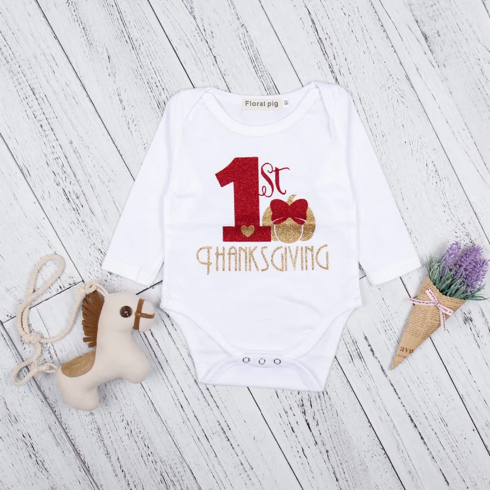 2017 Newborn Baby Girls 1St Thanksgiving Print Long Sleeve White