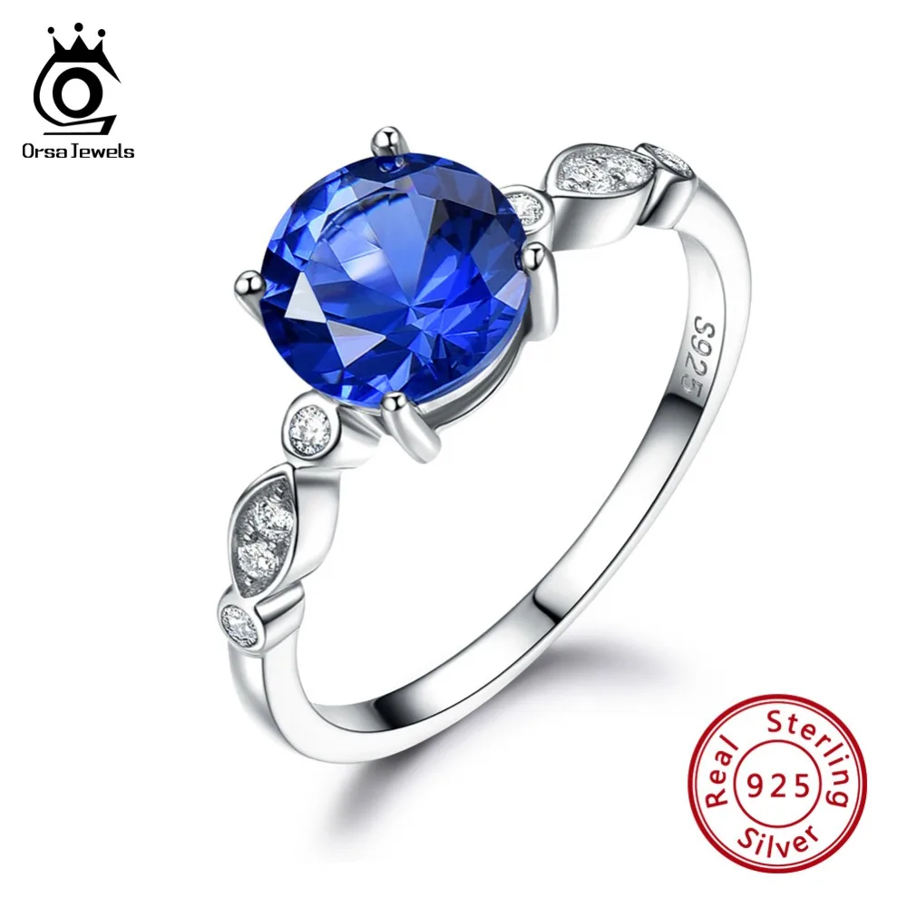 ORSA JEWELS, Настоящее серебро 925 пробы, женские свадебные кольца, имитирующие Сапфир, роскошное женское кольцо, хорошее ювелирное изделие, подарок VSR04