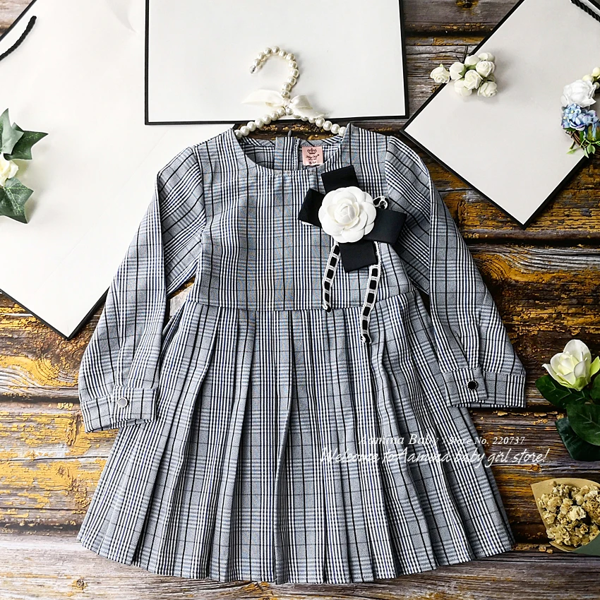 

552 Flower Plaid Brand New Princess Baby Girl Christmas Dress Winter Fall Party Kid Dress For Girl Wholesale Baby Girl Clothes