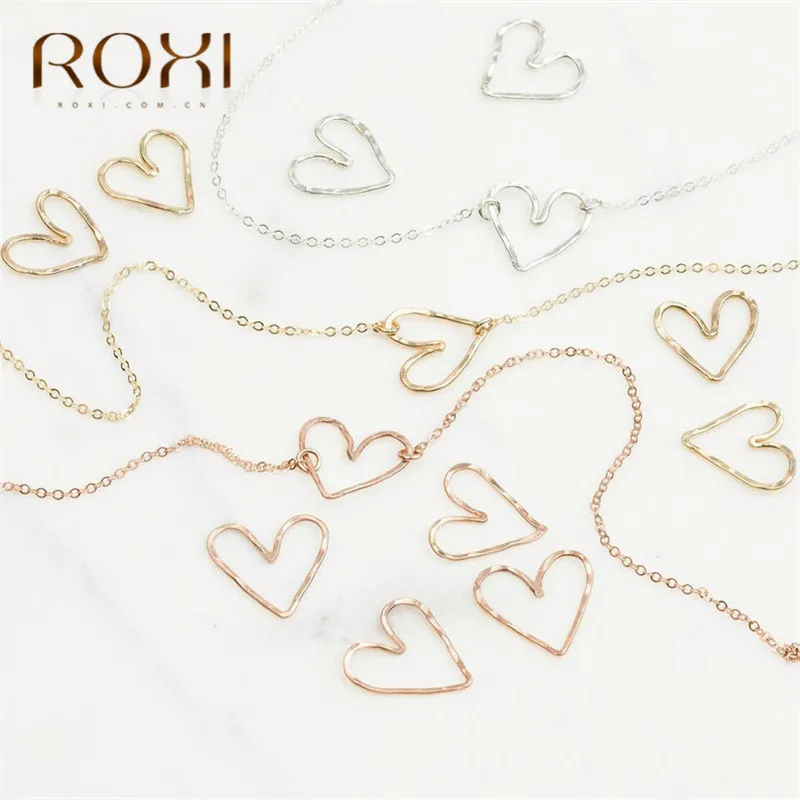 ROXI 925, серебряное ожерелье для женщин, полое сердце, колье-чокер, Femme, цепочка для ключицы, ожерелье и кулон, ювелирные изделия в стиле "Бохо"