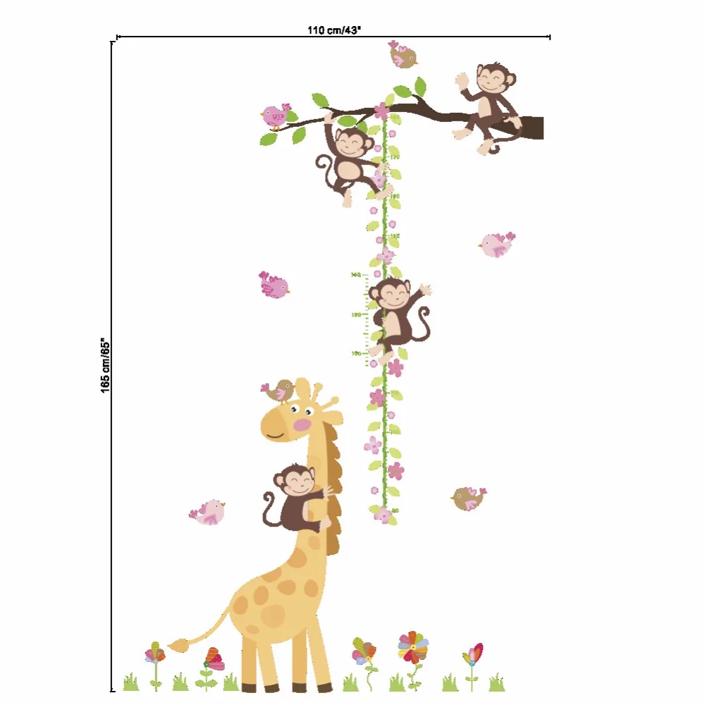 Милые животные Обезьяна Жираф подводный высота мера наклейки на стену Наклейка Дети виниловые обои Фреска девочка мальчик рост комнаты