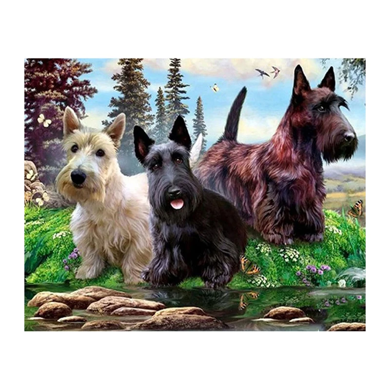 Three Scottish terrier 5D Diamond Mosaic dog DIY diamond embroidery painting cross stitch 3D full round pasting area craft