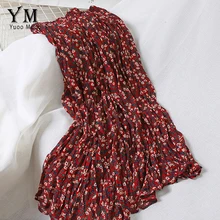 YuooMuoo популярная красная плиссированная юбка с цветочным рисунком женская элегантная миди-юбка с высокой талией летняя трапециевидная Праздничная юбка в стиле бохо Женская юбка