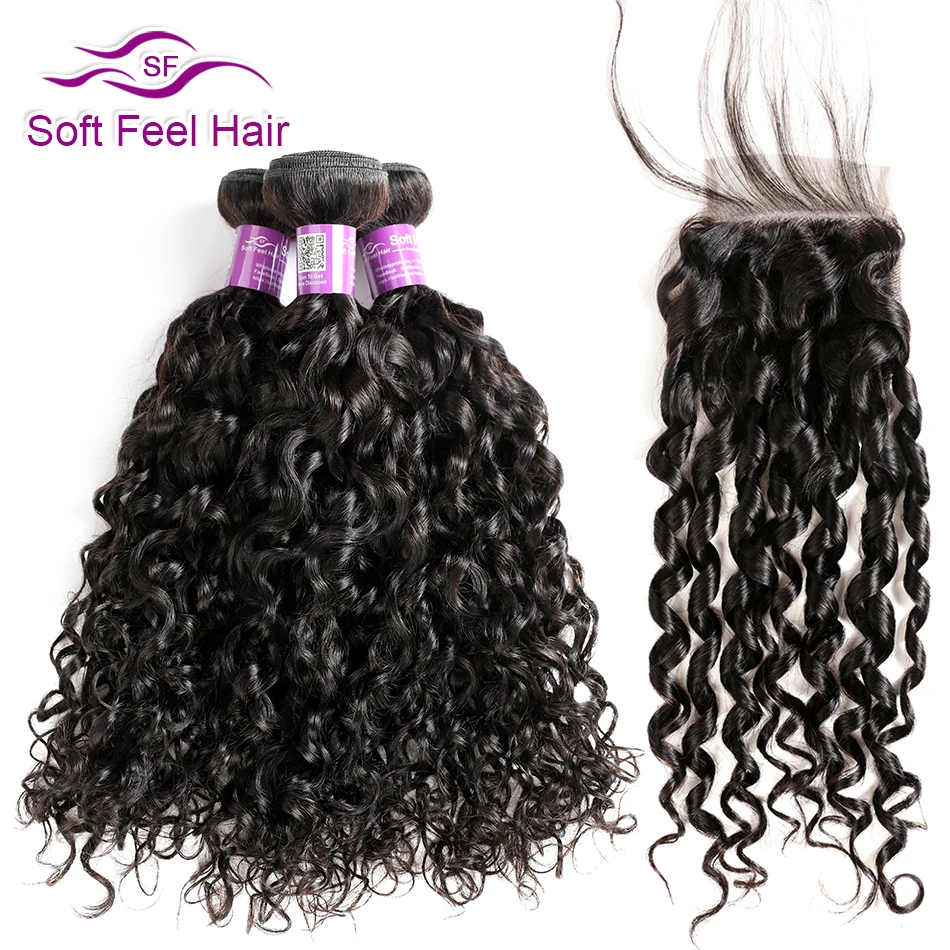 

Soft Feel Hair Water Wave Bundles With Closure Brazilian Hair Weave Bundles With Closure Remy Human Hair 3 Bundles With Closure