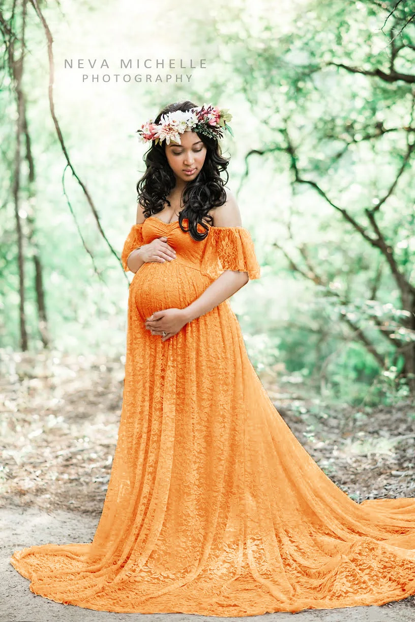Реквизит для фотосессии для беременных; платье для беременных; платья для фотосессии для беременных; Кружевное платье макси; Размеры S-XL - Цвет: Orange