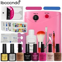 Ibcccndc Nail Art Manicure Tools 36W UV Lamp + 6 Color 10ml Soak off Nail Gel Base Top Coat Polish Remover Practice Set File Kit