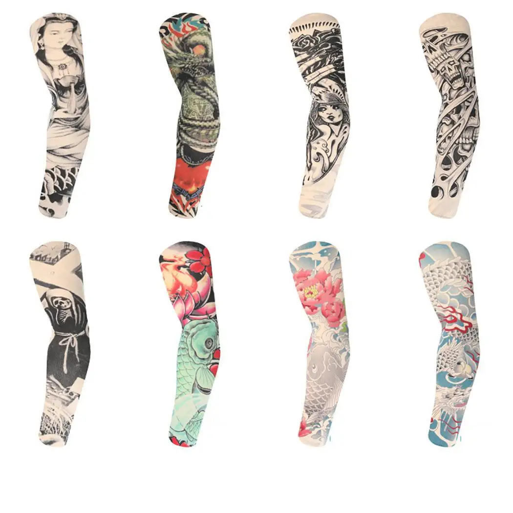 Ice Silk Stretchy Tattoo Sleeves Arm Cover As picture Warmer UV Protection BT01-BT16 Cycling Outdoor