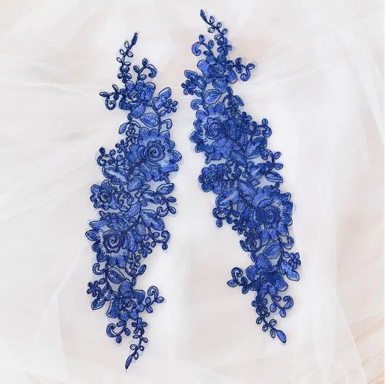 Горячо! 4 шт./2 пары Высокое качество Off White кружевная ткань Венеция кружево для зеркала цветочный мотив шитье 32*10 см Кружевная аппликация - Цвет: royal blue
