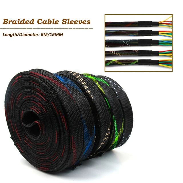 5M Cable Sleeve 5 Colors Wire Protection PET Nylon Braided Sleeves High