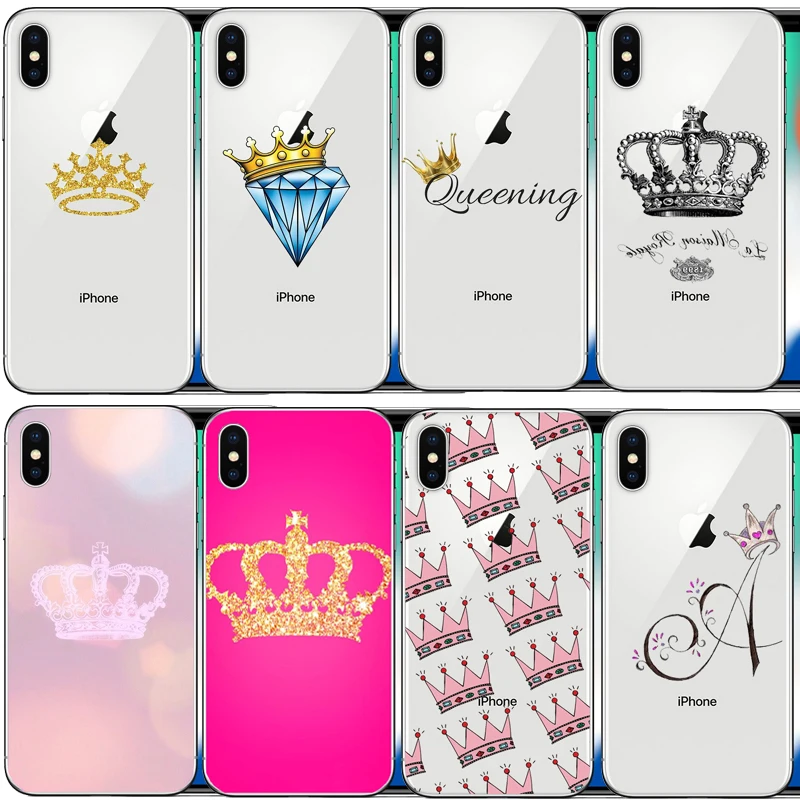 King Queen Couple crown pattern Transparent silicone TPU Phone Case cover For iphone 6S 7 8 Plus X XR XS Max 10 11Pro 11ProMAX | Мобильные