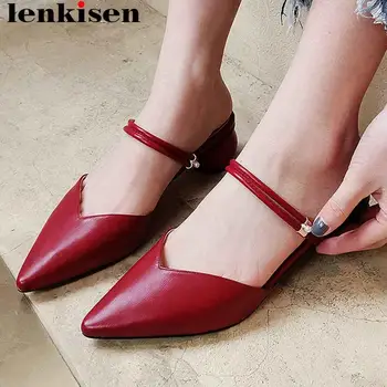 

Lenkisen elegant lady strange style low heels full grain leather slip on mules summer concise style superstars daily shoes L30