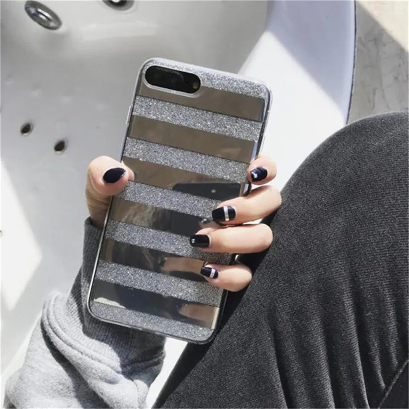 

CARPRIE Mobile Phone Cases Glitter Powder Phone Case Mirror Striped Pattern Back Cover for iphone 7 Plus td011215 dropship