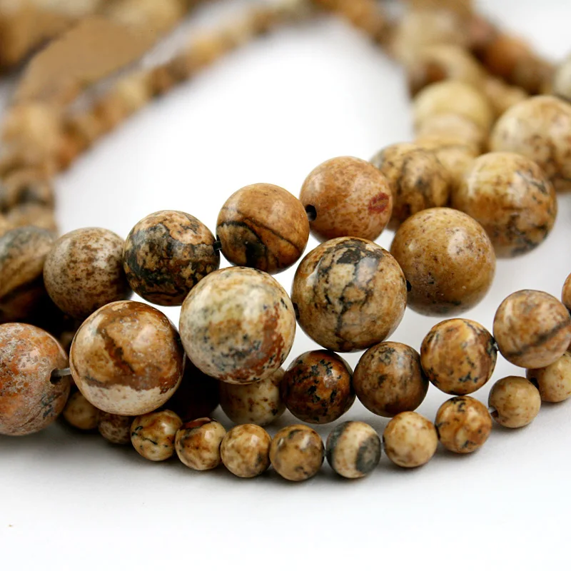 Wholesale Natural Stone Beads Brown Round Picture Beads 4.6.8.10mm