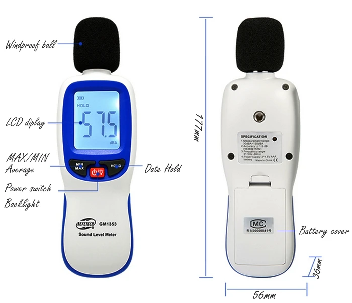 GM1353 цифровой тестер децибел, высокоточный шумомер, измеритель уровня звука, мини-детектор шума