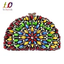 Роскошный вечерний клатч для вечеринок в форме ракушки, бордовый кристалл, женская свадебная сумка ручной работы, многоцветная сумка для банкета 88205