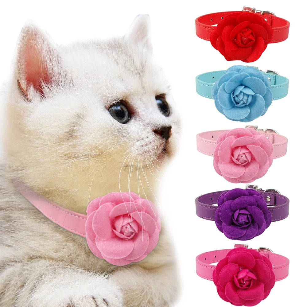 Cute Cat Collar Pu Leather Puppy Collar Flower Small Dog Pet Neck For 8