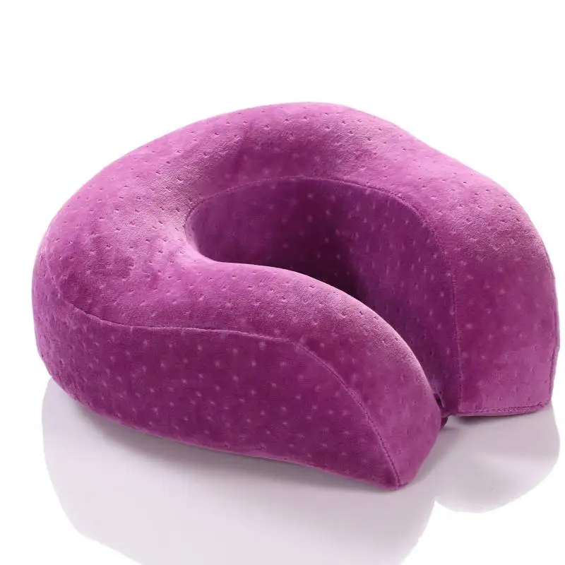 Хит, высокое качество, Бархатная подушка с кнопкой, медленный отскок, u-образная подушка для шеи, подушка для путешествий, подушка для аэропорта - Цвет: Purple