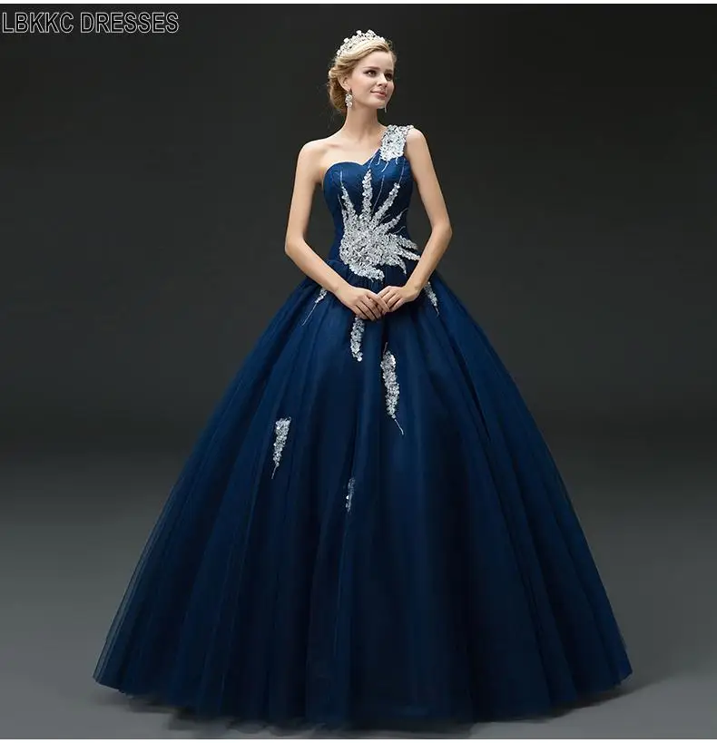 

Elegant Navy Blue Ball Gown Prom Dresses 2019 Long Beaded Crystal 8th Grade Prom Dresses Puffy Prom Evening Party Dresses Formal