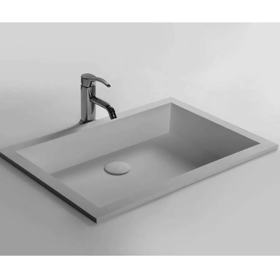 

Seamless Cube Recessed top Wash basin 640mm stone solid surface under counter sink Vessel RS3879