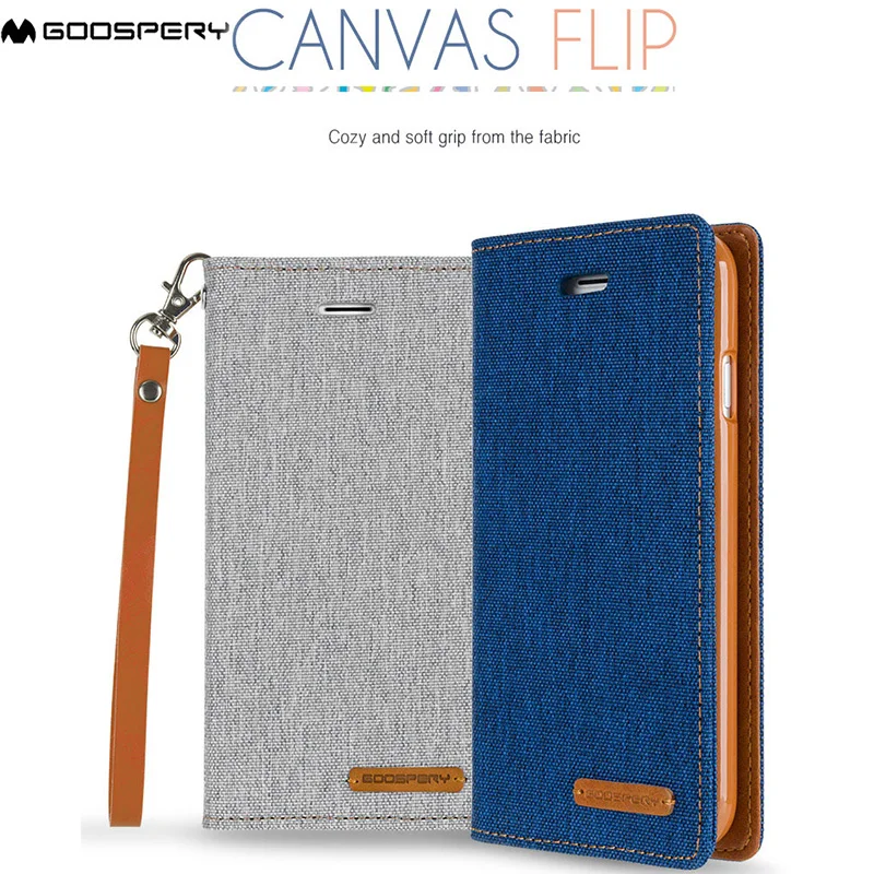 

GOOSPERY Canvas Flip Cover With Strap Wallet Leather Case For Samsung Galaxy J3 J5 J7 Pro 2017 Note 8 9 S7 EDGE S8 S9 S10 Plus