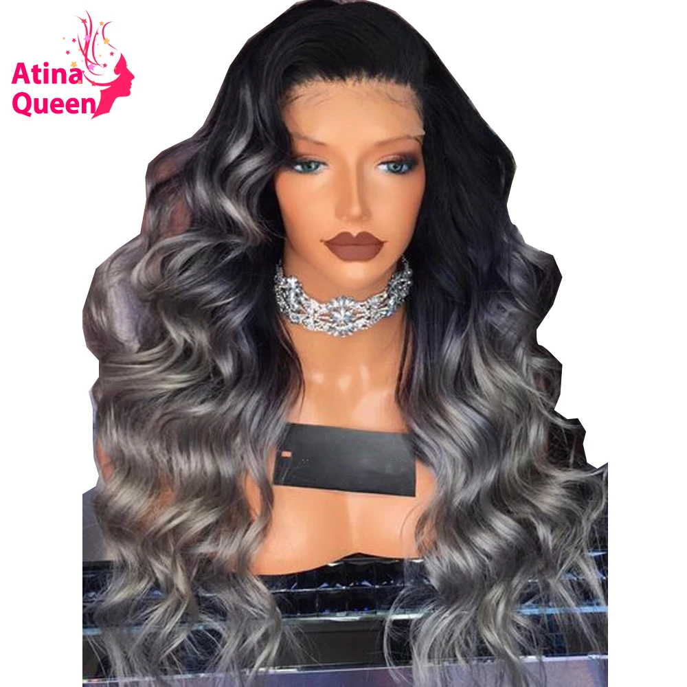 Pre Plucked Ombre Gray Front Wig with Baby Hair Atina Queen 180 Density