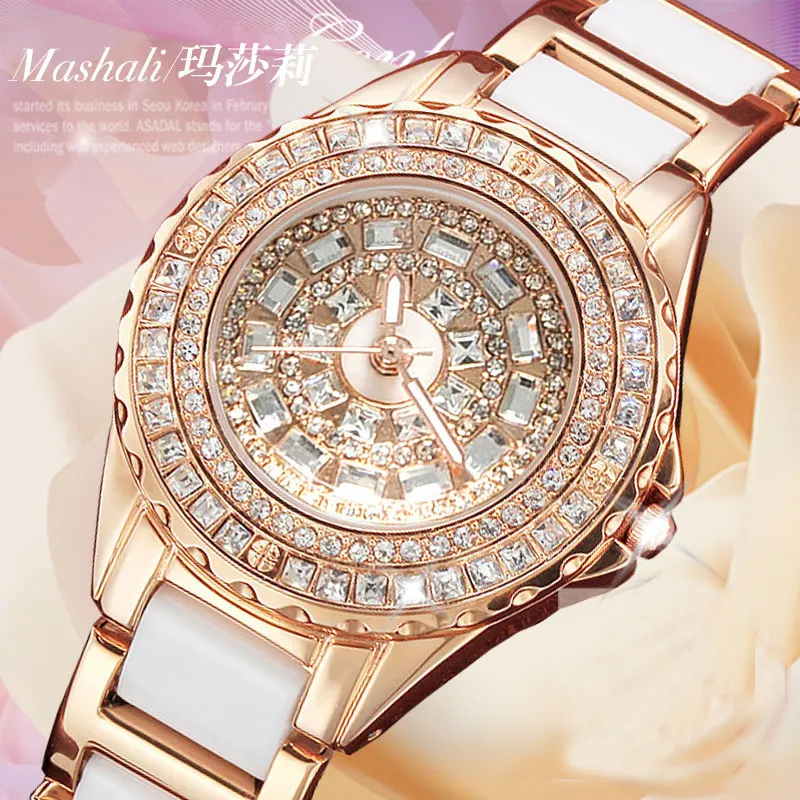 Watch Women Colorful Diamond Ceramic Dress WristWatches Quartz Clock Female Relogio Feminino Relojes Mujer 2016