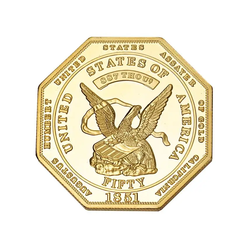 Редкая монета California Gold Rush памятные монеты США Augustus humber монета Amecira 1851 Freedom Eagle золотая пластина - Цвет: 1