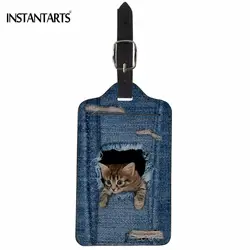 Instantarts Забавный Поддельные Denim Cat/Kitty печати из искусственной кожи Чемодан теги путешествовать аксессуары Багажа интернат тегов чемодан ID