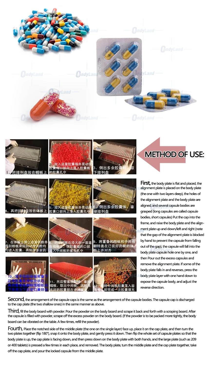 Candyland 400 Holes Manual Capsule Filling Machine#00#0#1#2 Pharmaceutical Capsules Maker for DIY medicine Herbal pill powde