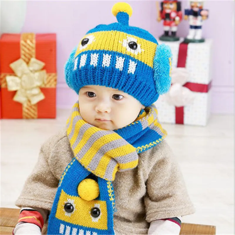 New 2016 Baby Winter Hats Cartoon Robot Baby Boy/Girl Woolen Hats