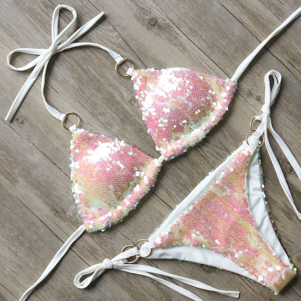 Bikinis Flash Women Swimsuit Push Up Swimwear Striking Sexy Bandage Bikini Set Backless Beach