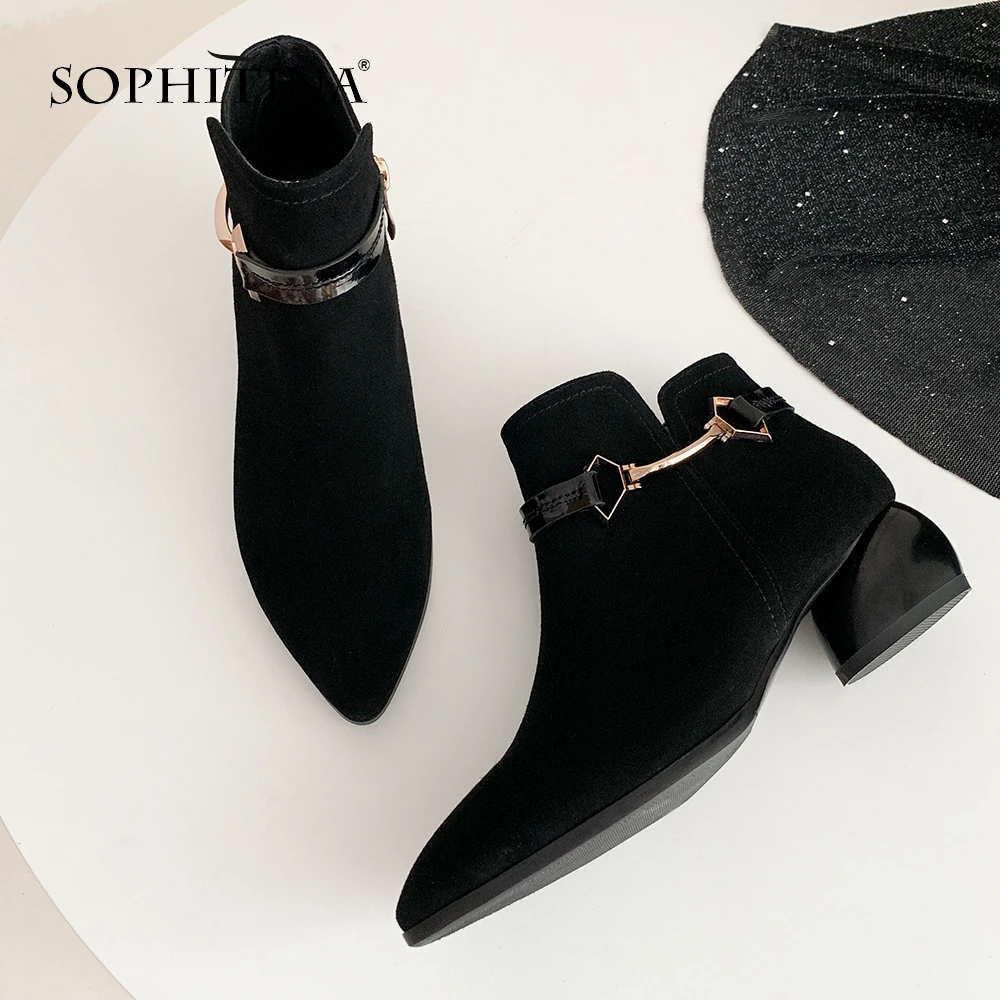 SOPHITINA Special Design Boots New Fashion Metal Decoration Comfortable Round Heel Sexy Pointed Toe Shoes Women's MO257 | Обувь