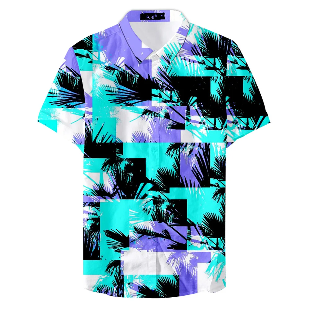 Summer Hawaiian Shirt leaf sea forest style Casual Male Printed Shirt full size