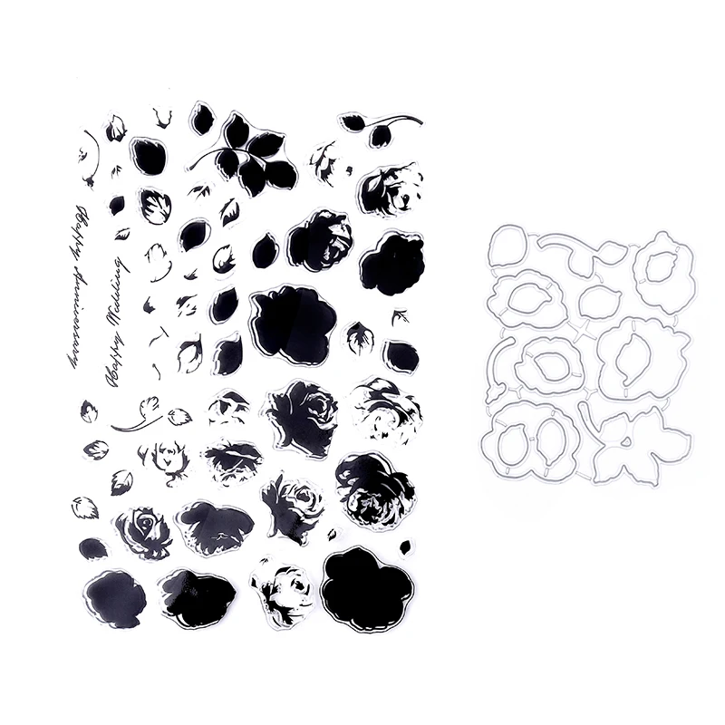 

DIY Metal Cutting Dies and Clear Rubber Stamp Set Beautiful Flowers Stamp with Dies for Card Making Scrapbooking Decoration
