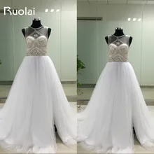 Real Picture Scoop Crystal Beaded Top A-Line Tulle White Wedding Dresses Long Bridal Gown Vestido de Novia 2016 FW22