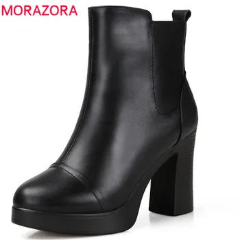 

MORAZORA 2020 newest genuine leather ankle boots women keep warm natural wool winter shoes round toe zip platform boots femal