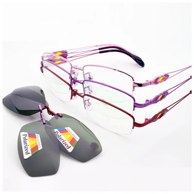 Half Glasses Eyeglasses Frame women Pink Belt Myopia Clip Purple