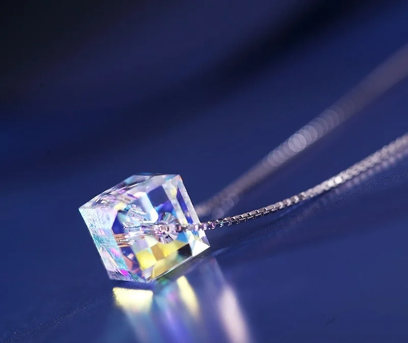 

S925 Sterling Silver Jewelry Elegant Women Fashion AB Aurora Borealis Austria Crystal Necklaces Bridal Wedding Gifts for Her
