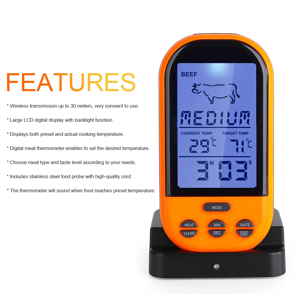 Цифровые термометры для духовки, беспроводной термометр для приготовления пищи, барбекю, ЖК-дисплей для барбекю, таймер, датчик температуры, кухонные инструменты для приготовления пищи