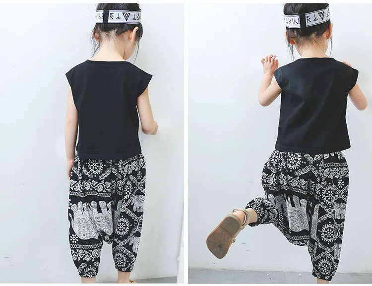 2018 Summer 2-10 Years Old Kids Little Yong Girl Cartoon Print T Shirt+Loose Short Harem Pants 2 Piece Sports Outfits Suit Sets (10)